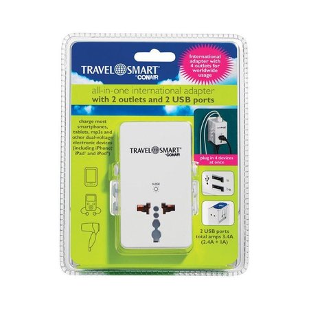 TRAVEL SMART BY CONAIR All-In-One Adapter W/Usb TS240X